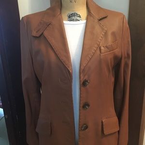 NINE WEST BROWN LEATHER BLAZER JACKET